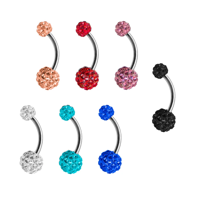 

Gaby double head bending rod ball belly bar navel ring titanium steel body piercing jewelry