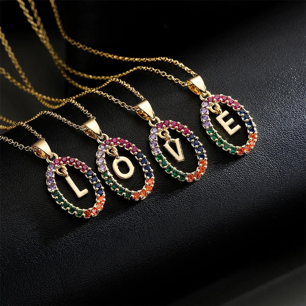 

Personalized Charm Shiny Cubic Zircon Initial Word 26 Letter Cz Alphabet Pendant Chain Necklace For Women
