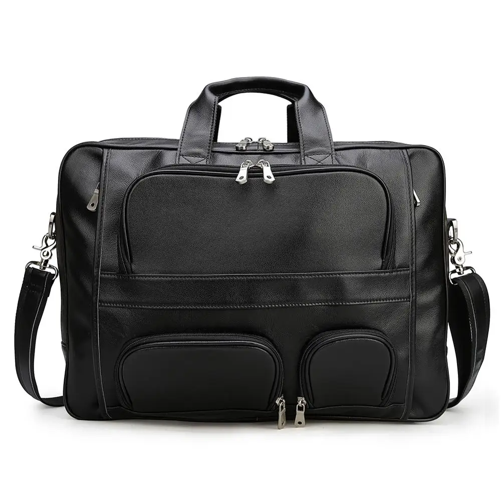 

TIDING High Quality black real cowhide Leather men Briefcase bag Large Capacity leather 17 inch laptop bag, Black,brown