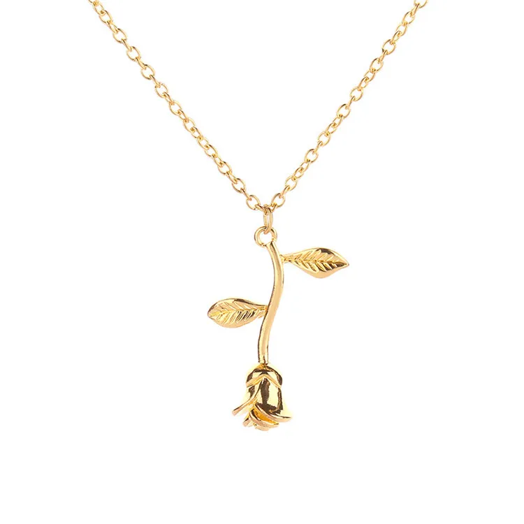 

Hot Sale Item Jewelry Wholesale Wish Female Cute Plant Flower Clavicle Chain Delicate Rose Flower Pendant Necklace, Picture shows