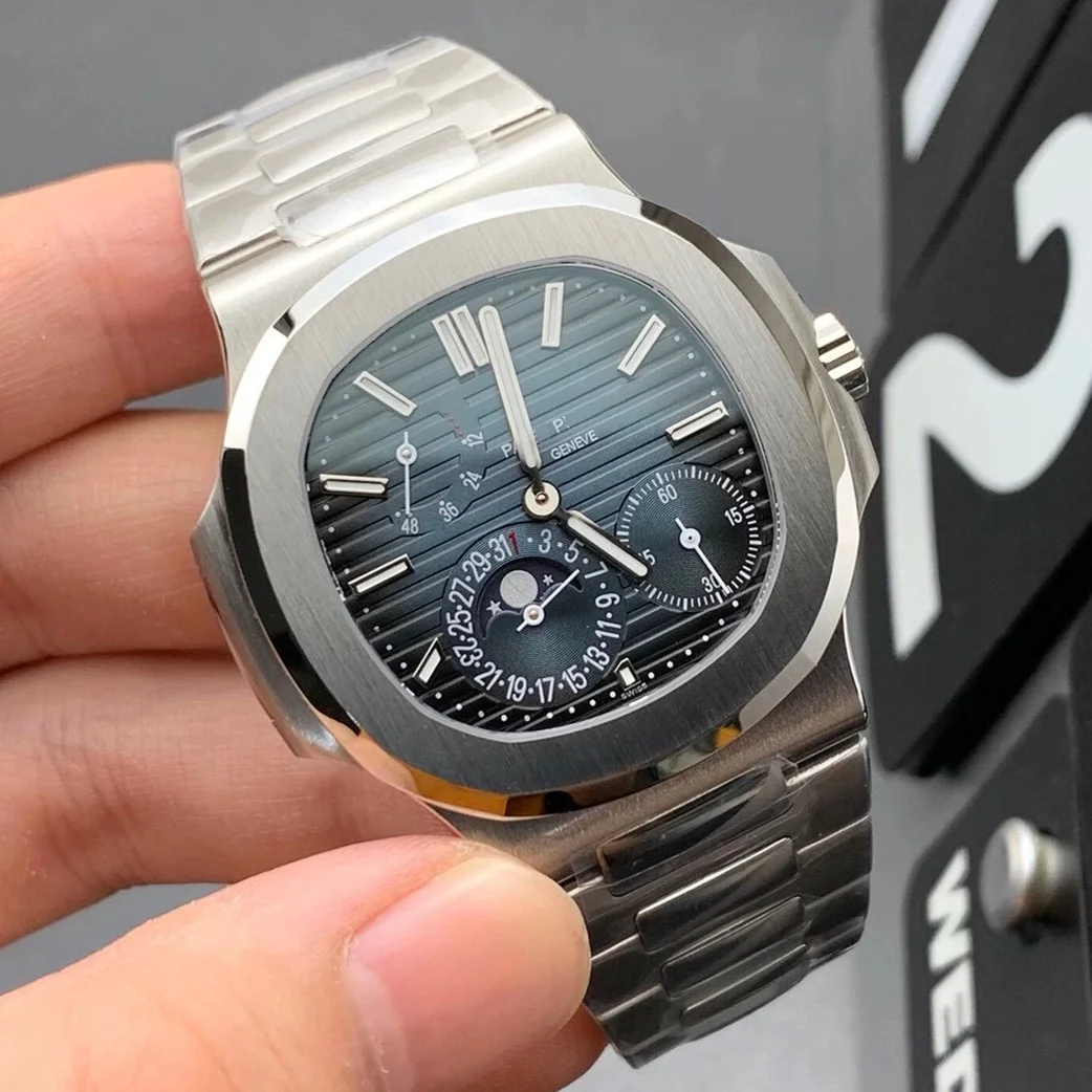 

Free shipping watch 2021 Latest 904L noob watch PP patek nautilus Cal 240 movement 5712 models blue dial moon phase super ultra, Sliver