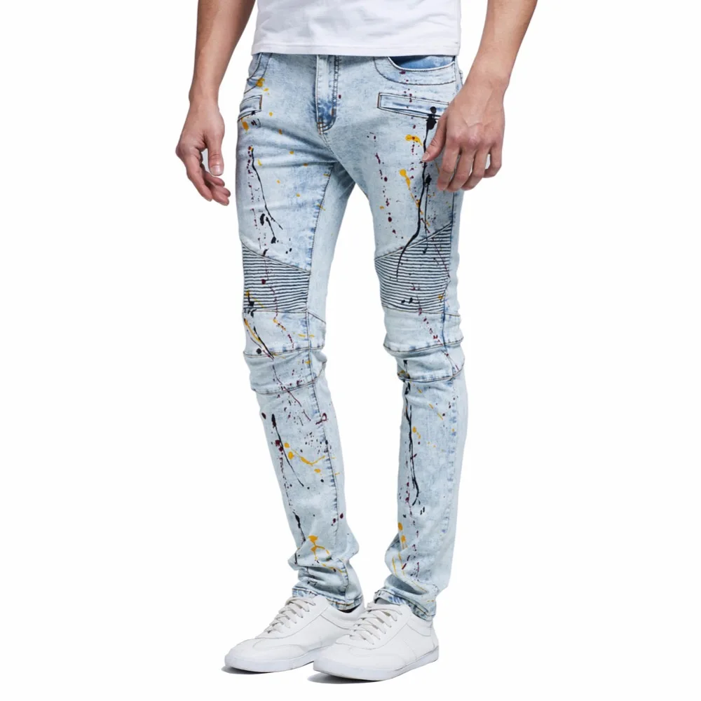 

High Quality Men Stretch Denim Pants Biker Distressed Skinny Jeans