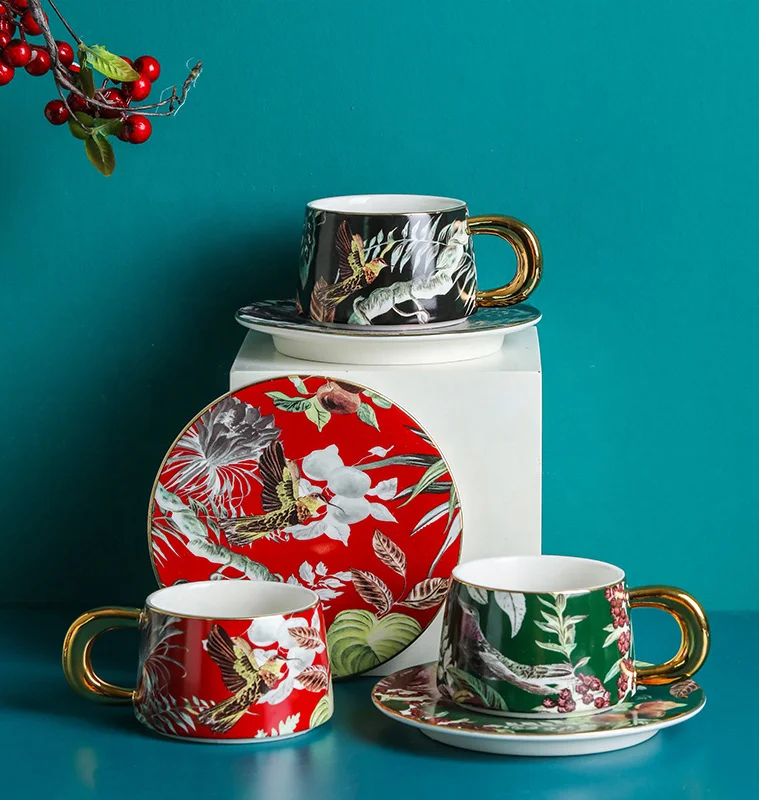 

Custom Gift Box LOGO Tea Sets Saucers Porcelain Travel Colorful Reusable luxury Mug Coffee Cups Ceramic, Optional