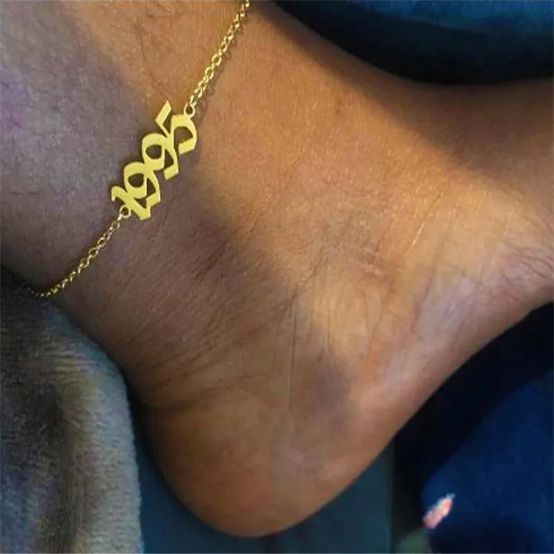 

Wholesale 18k Not Fade Fashion Stainless Steel 1995-2021 Year Anklet, Gold
