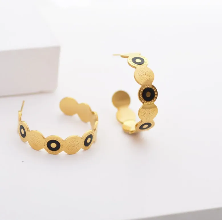 

European and American personality diamond fashion earrings ladies popular exquisite geometric titanium 316 steel earrings ring, Gold