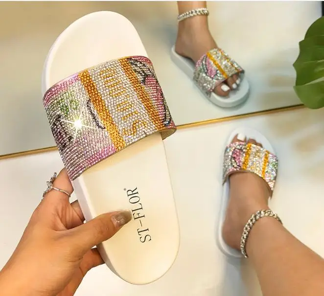 

Ladies Fashion Sex Summer Beach Slippers US Bill Bag Bling Diamond Dollar Slippers for Women