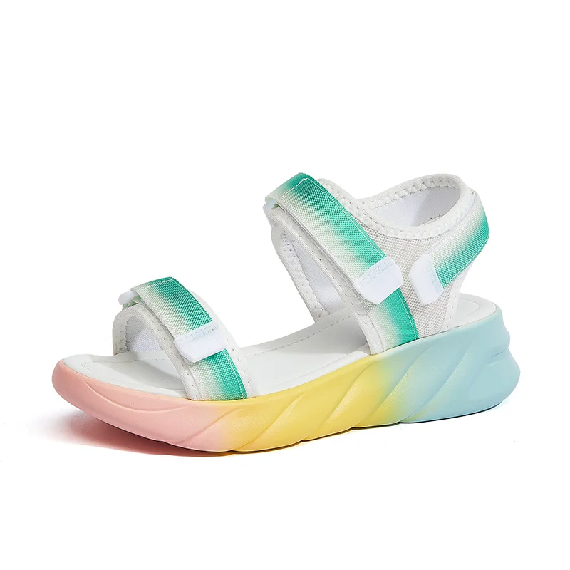 

2021 Hot Sale Summer Trendy Open Toe Platform Shoes 5cm Candy Colorful Rainbow Hook & Loop Sandals For Women