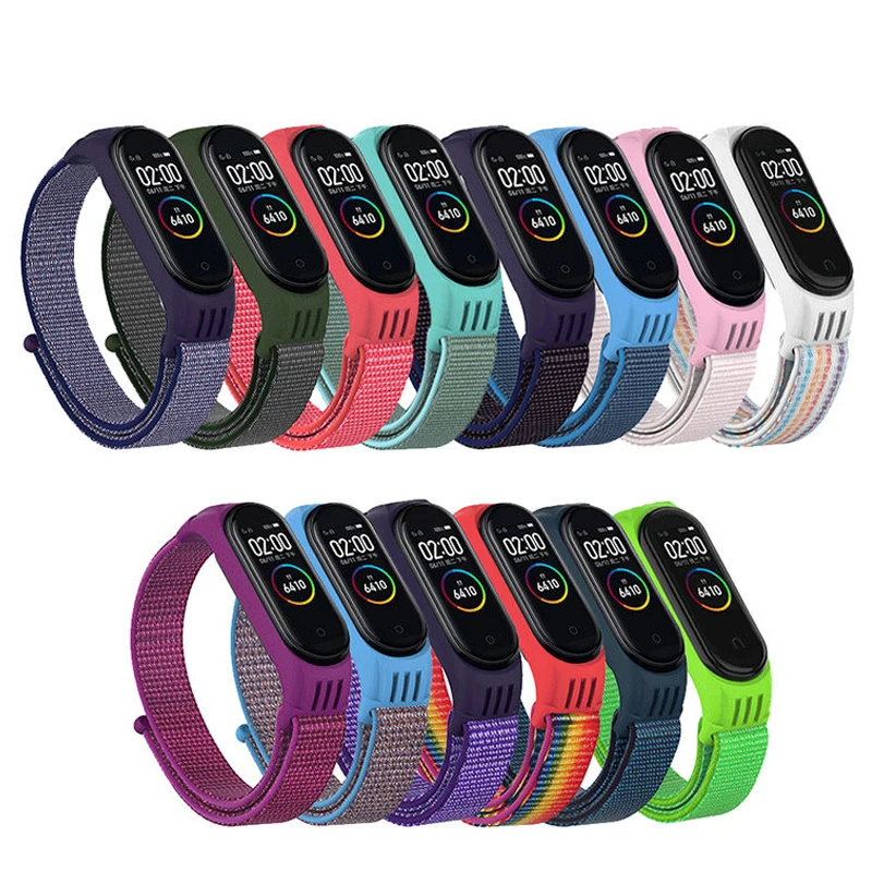 

Multicolored mi band 5 nylon strap smart watch straps mi band 3 4 belt strap for xiaomi mi band 5 4 3, Rainbow,lavender purple,apple green,pearl pink,rainbow line, etc.