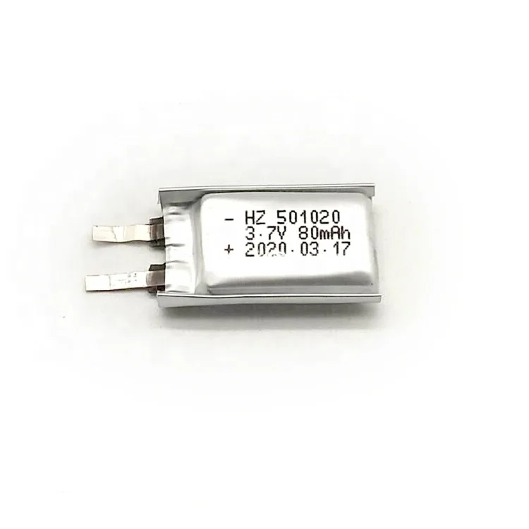 KC battery 3.7V 80mAh UL 501020 lithium polymer rechargeable battery for bluetooth headset