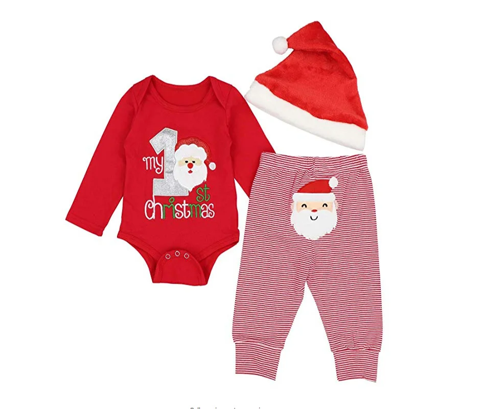 

Children's autumn and winter hot style Christmas suit long-sleeved tops striped trousers three-piece suit