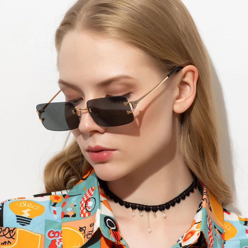 

Rimless Rectangle Sunglasses Women Men 2020 Luxury Brand Small Square Sun Glasses Retro Oculos Lunette De Soleil G17297, Picture