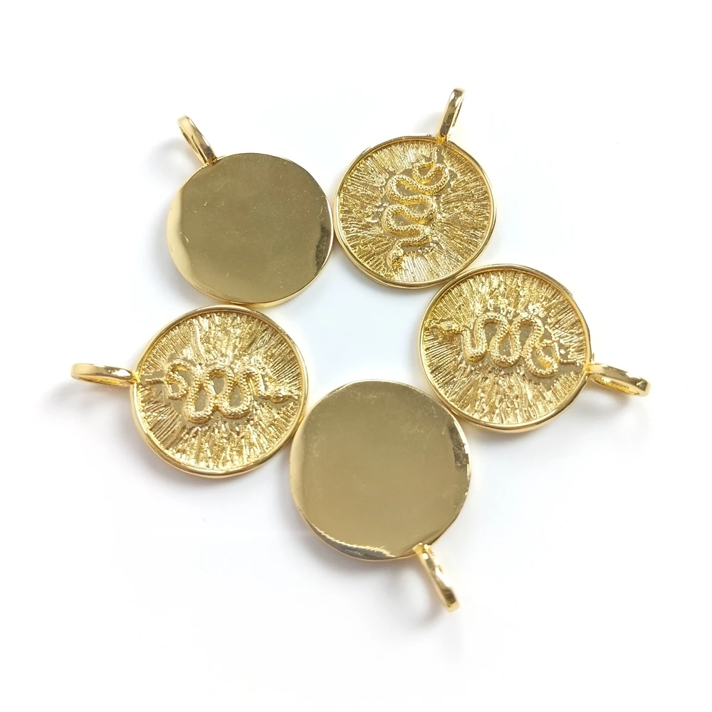 

Hip Hop Jewelry Accessories Serpentine Necklace Charm 18K Gold Plated Round Coin with Snake Pendants for Necklace Bracelet, Multi color