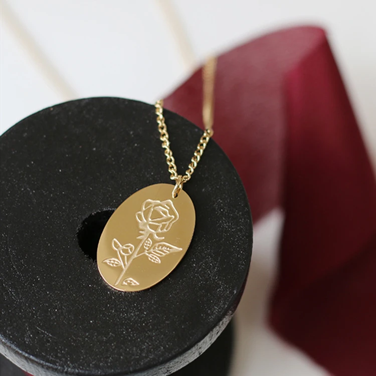 

Elegant Women Jewelry Rose Flower Pendant Necklace 14K Gold Plated Stainless Steel Link Chain Necklaces Wedding WOMEN'S Gift