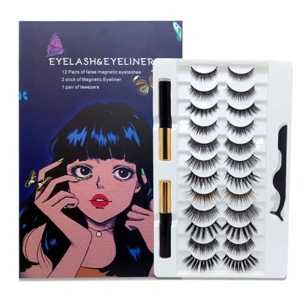 

10 pairs Magnetic eyelashes set eyelashes 3d 10 magnet eyelashes custom lash boxes, Black