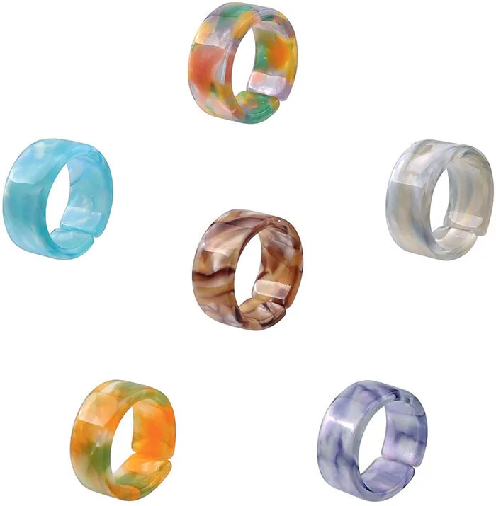 

Korea Simple Acetate Transparent Colorful Acrylic Thick Open C-shaped Circle Round Acrylic resin blooming open Adjustable Rings