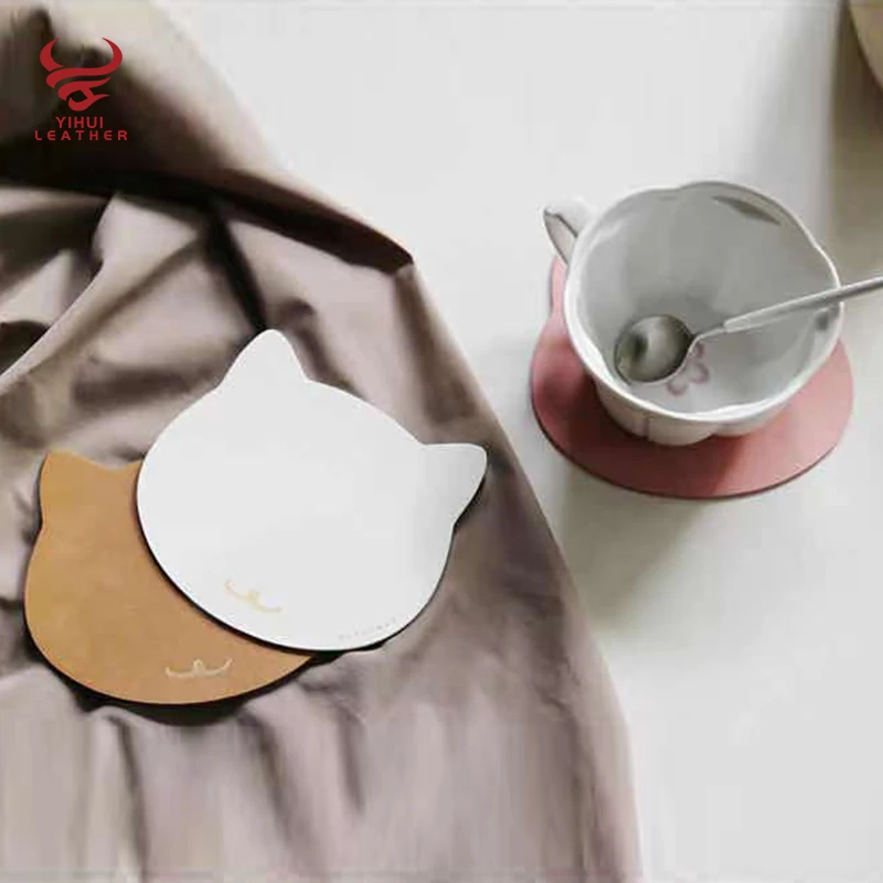 

textured skidproof placemat pu coffee cup cute cat shape home decor accessories, As images or customized