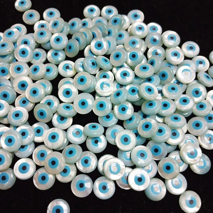 

Blue Eye Mother of Pearl Round 5mm-12mm Double Sides Evil Eye For Bracelet or Pendant