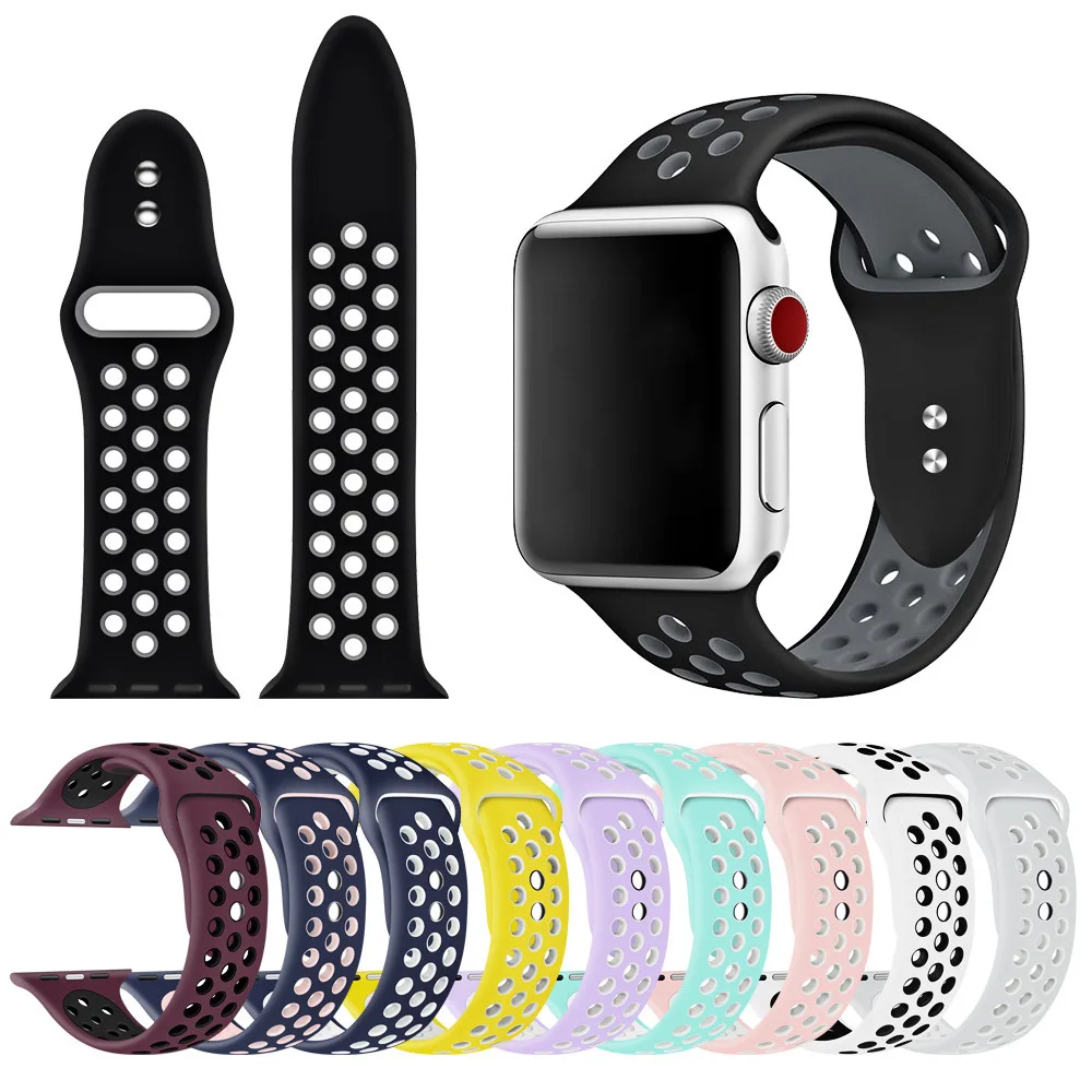 

Silicone strap for Apple watch band 44 mm/40mm iWatch band 42mm/38mm Breathable Sport bracelet watchband For Apple watch 5 4 3 2