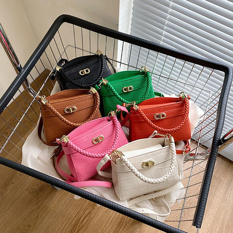 

Fashion woven handle pu leather luxury ladies hand bags shoulder women purses 2023