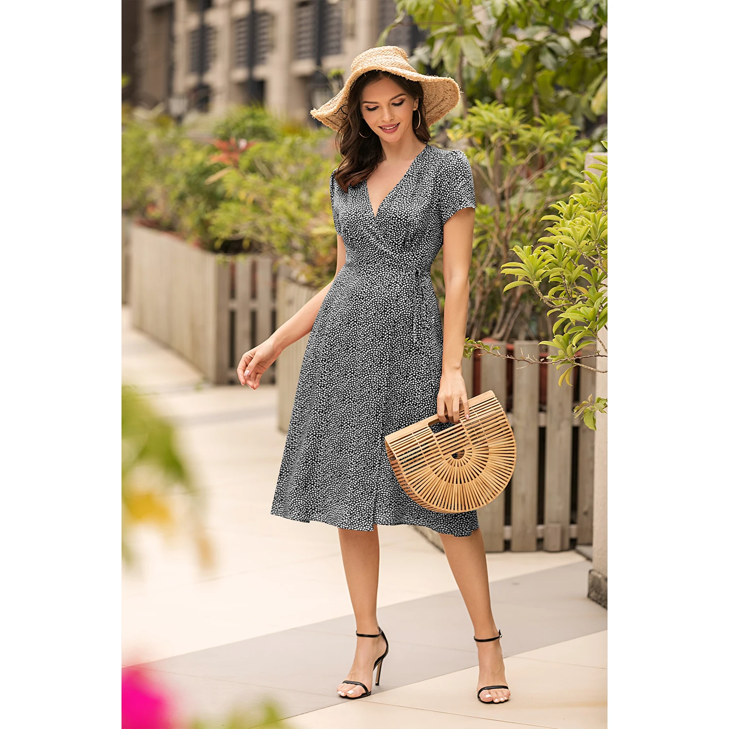 

Stylish v neck boho girls party dress 2021 european office clothes dresses women short sleeves digital print dress with straps, Customized