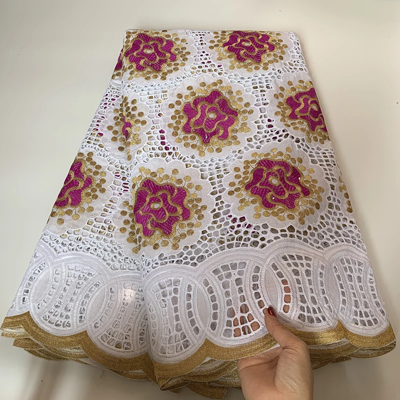 

Automatic Scarf And 5 Yard Swiss Voile Lace Fabrics High Quality French Cotton Lace Sewing Dress And Headtie To Match