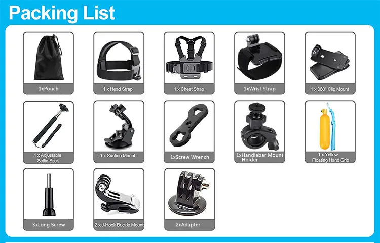 14 In 1 Full Action Camera Accessories Kit For Gopro Hero 8 7 6 5 4 Session 5