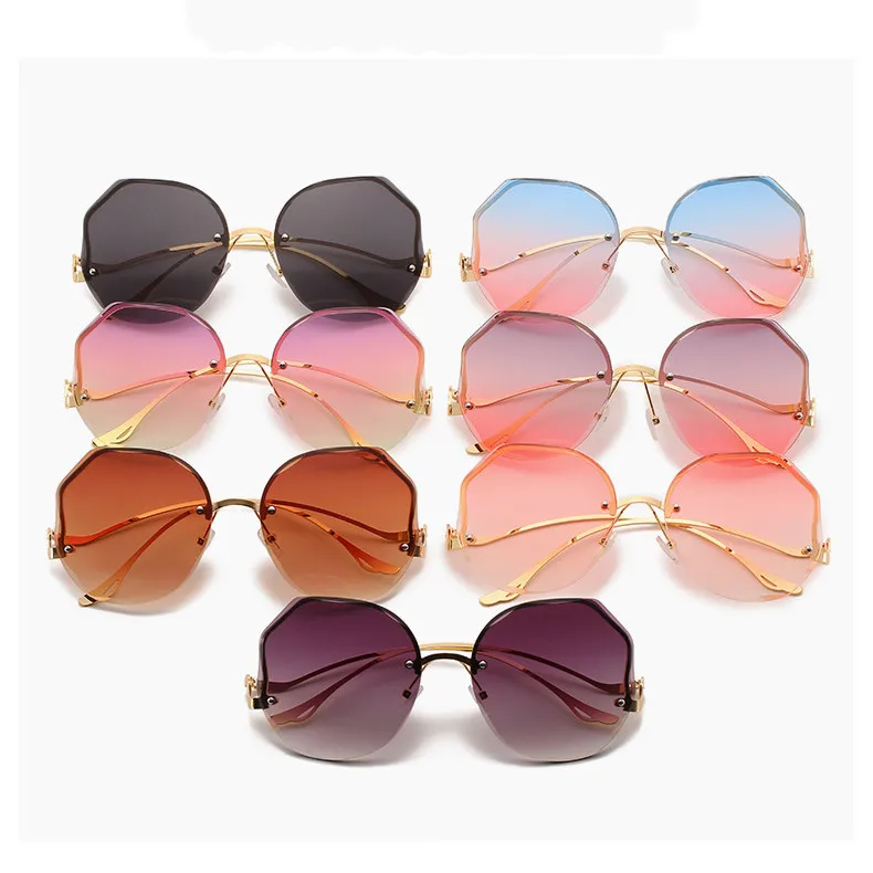 

2021 gradient color polygon big frame frameless trimming sunglasses for men and women