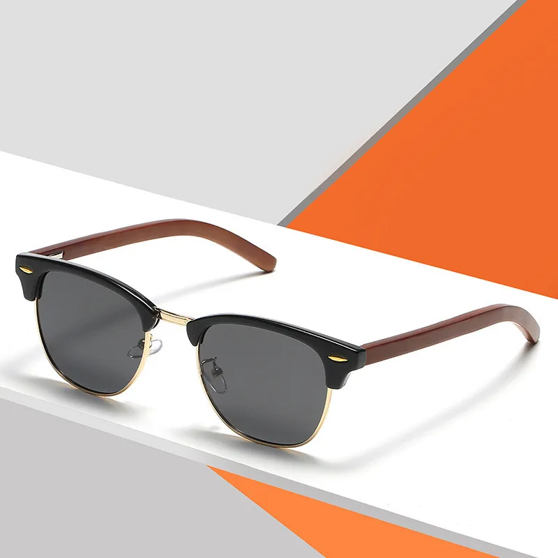 

2022 Handmade wooden sunglasses polarized lens half pc frame sunglasses wooden frame sunglasses, Picture shown