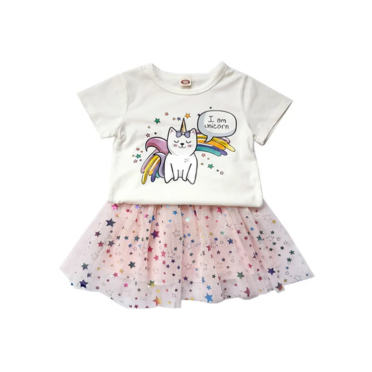 

2020 summer new foreign trade models girls cartoon printing pettiskirt two-piece suit kids children clothing