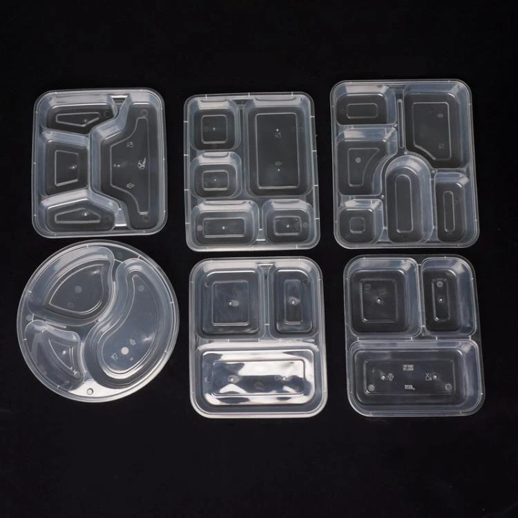 

Meal Prep Takeaway Plastic Three Four Five Compartment Microwavable Disposable Food Containers, White,black,orange,transparent