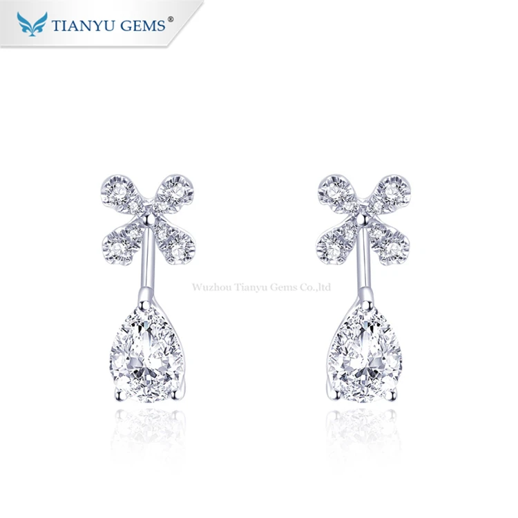 

Tianyu Gems Gold Jewelry Earring Pear shape 10K White Gold White Moissanite Charm Wholesale Earrings