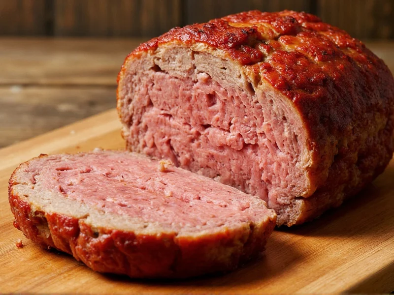 Sliced homemade meatloaf showing juicy interior