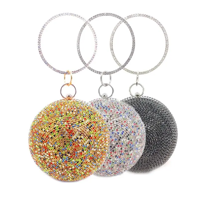 Diamond Rhinestone Round Ball Evening Bag Sliver Gold Mini Clutch Bag