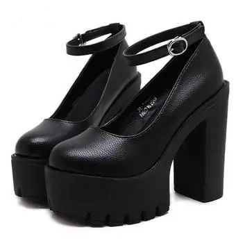 

new spring autumn casual high-heeled shoes sexy ruslana korshunova thick heels platform pumps Black White Size 42