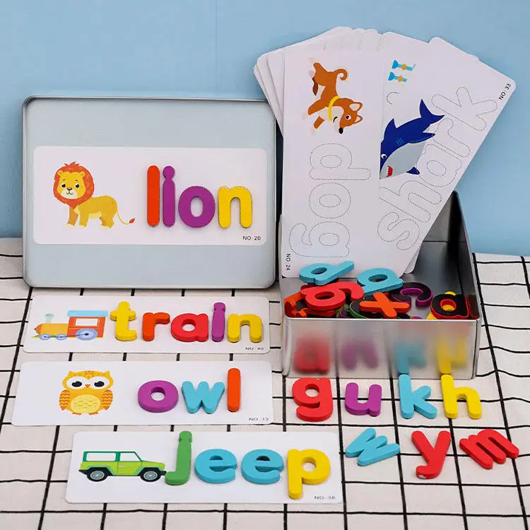 Custom Montessori Children Wooden Preschool Alphabet Jigsaw Puzzle Blocks Early Educational Spelling Toys for Kids