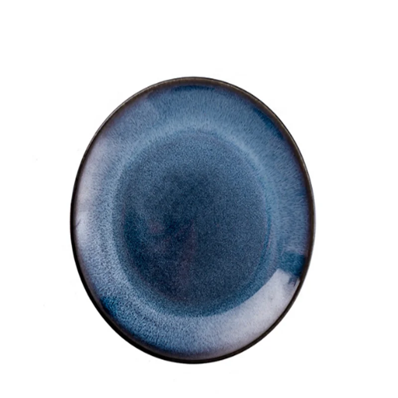 

Pottery Delicate Fashionable Modern Multifunction Trendy Plate Skidproof Washable Odourless Dish, Blue