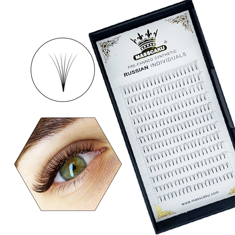 

C D Curl Short Stem Premade Fans False Eyelashes 3D 4D 5D 6D 7D 10D Volume Lash Fans PBT Fiber, Black