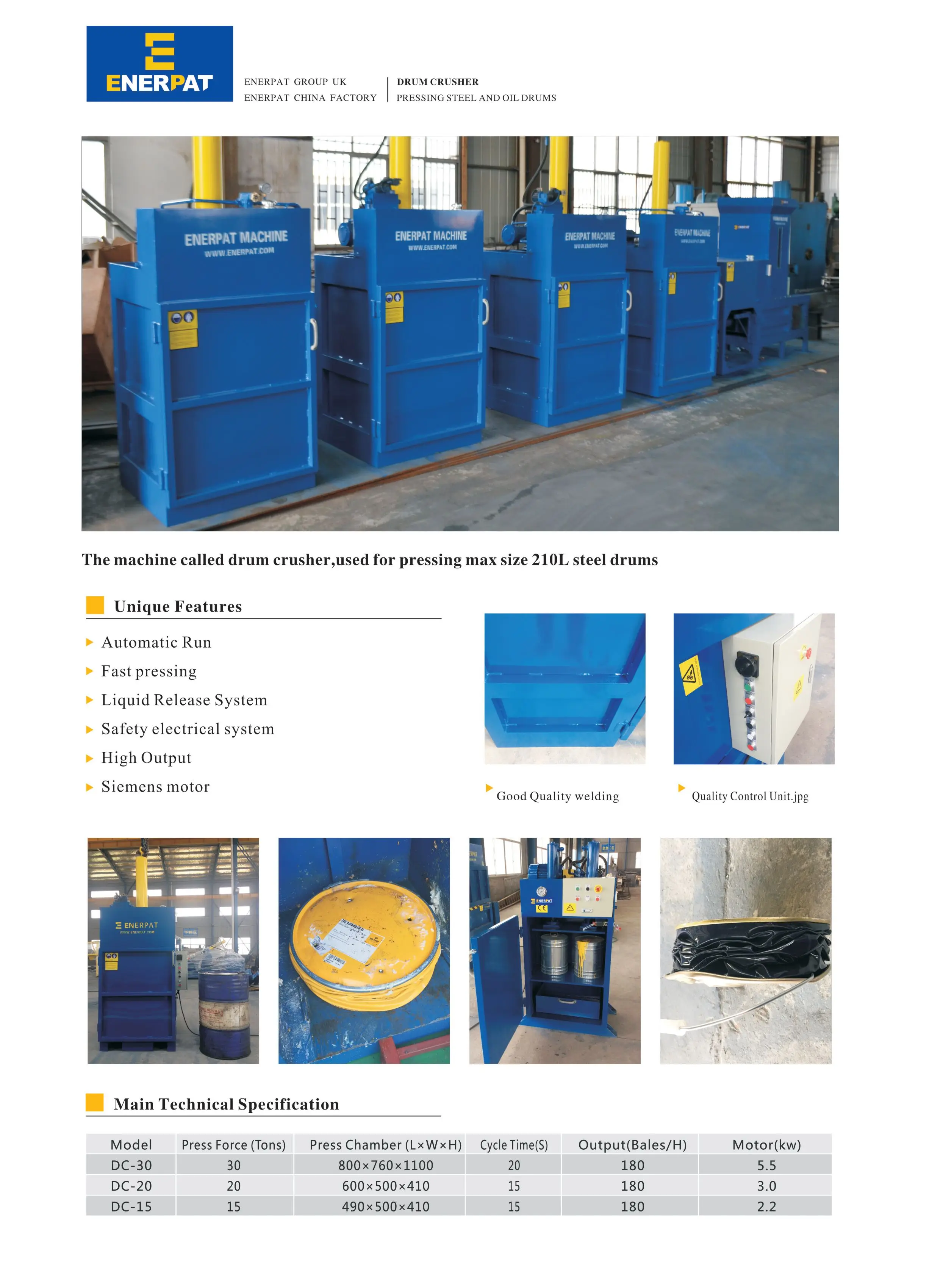 Enerpat 210 Litre Hydraulic Oil Drum Crusher / Oil Drum Compactor Dc30