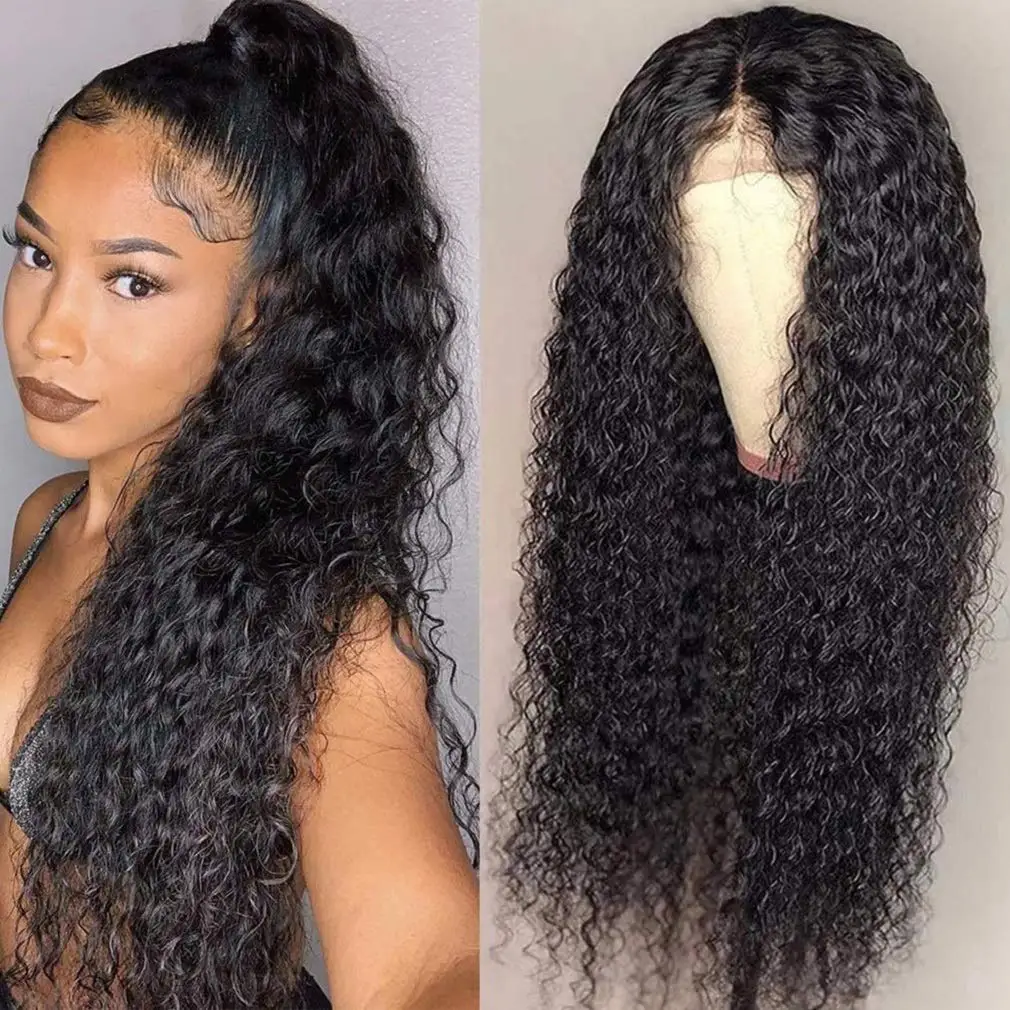 

Virgin Human Hair Curly Wigs 18 Inch Brazilian Kinky Curly Natural Lace Frontal Wigs Pre-Plucked with Baby Hair for Black Women