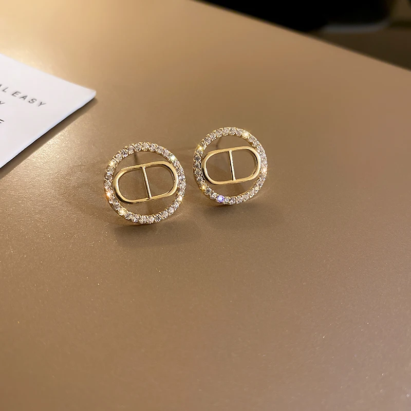 

fashion geometric crystal round gold earring