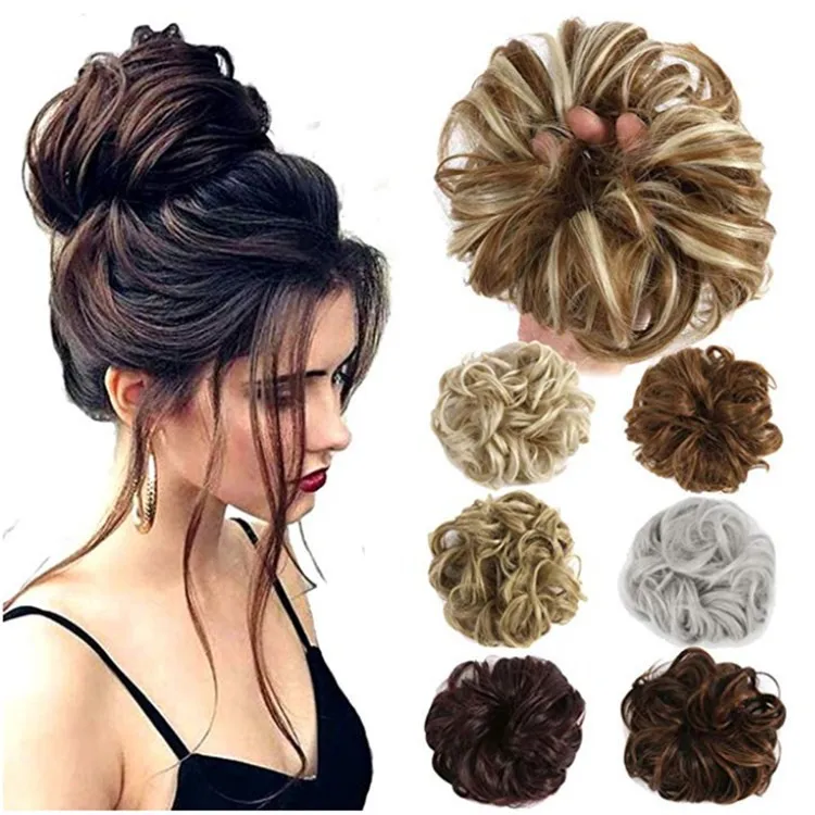 

LW-80QT Women Ladies Messy Scrunchie Chignon 85g Hair Bun Straight Elastic Band Updo Hairpiece Synthetic Hair Chignon, Colors optional
