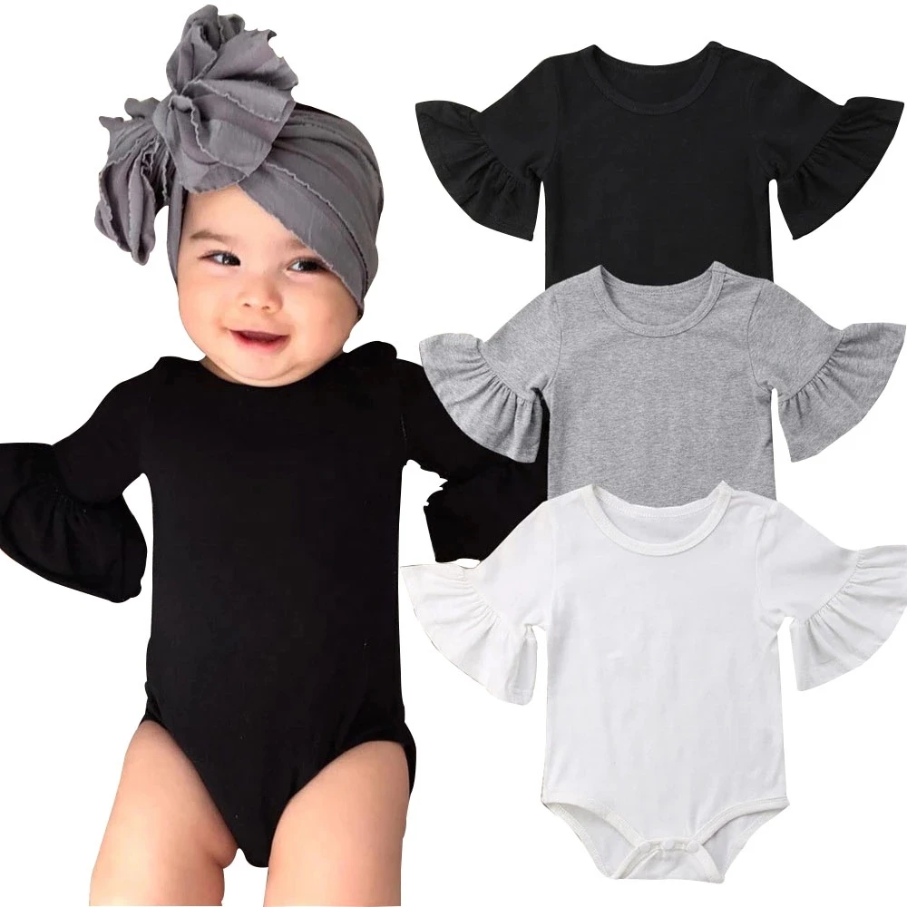 

Boutique Clothing Baby Girl One Pieces Clothes Romper 3/4 Sleeves Jumpsuits Cotton Newborn Infant Baby Ruffle Rompers