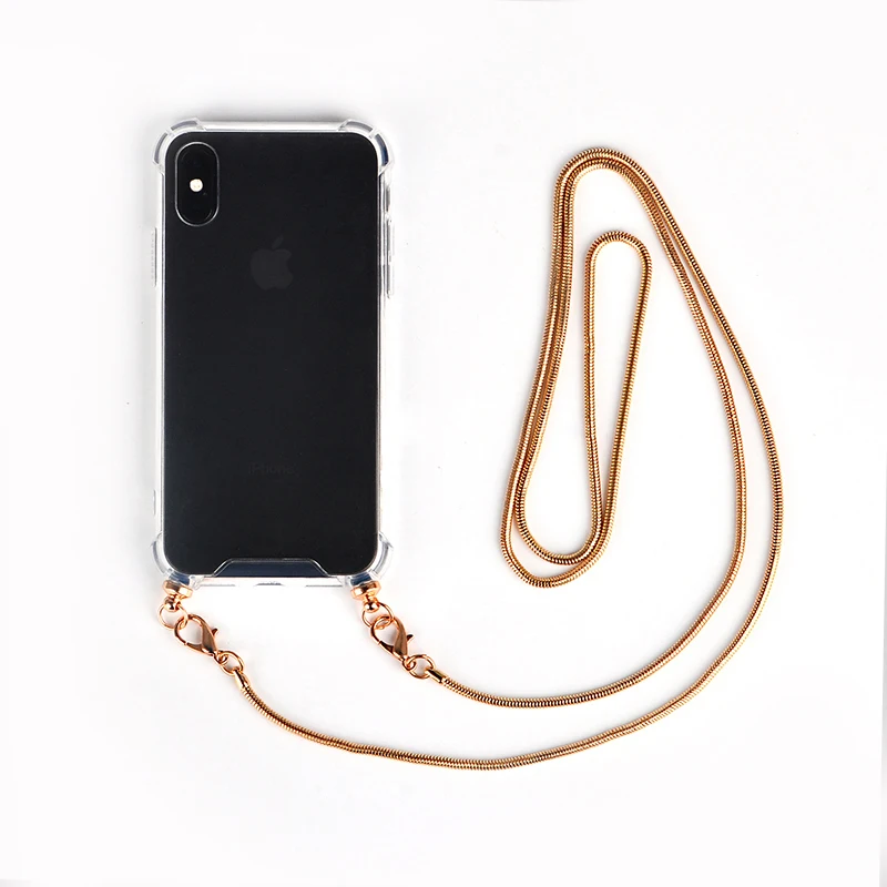 

Hot Sale Girls shockproof Custom Transparent Clear TPU Cover Crossbody Chain Lanyard Necklace Phone Case With Shoulder Straps