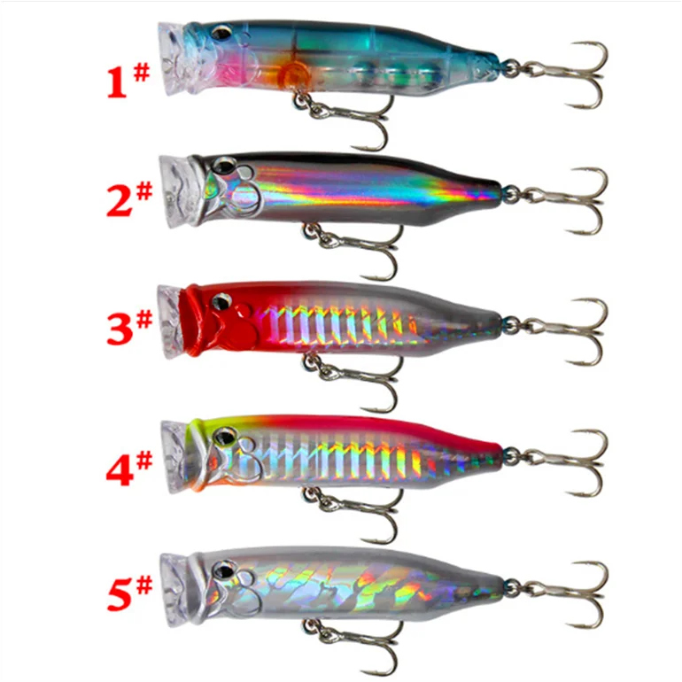 

7cm 9.4g Floating Topwater Popper Bait 5 Color Hard Bait Artificial Wobblers Plastic Fishing Tackle top water fishing lure poppe, 5 colors