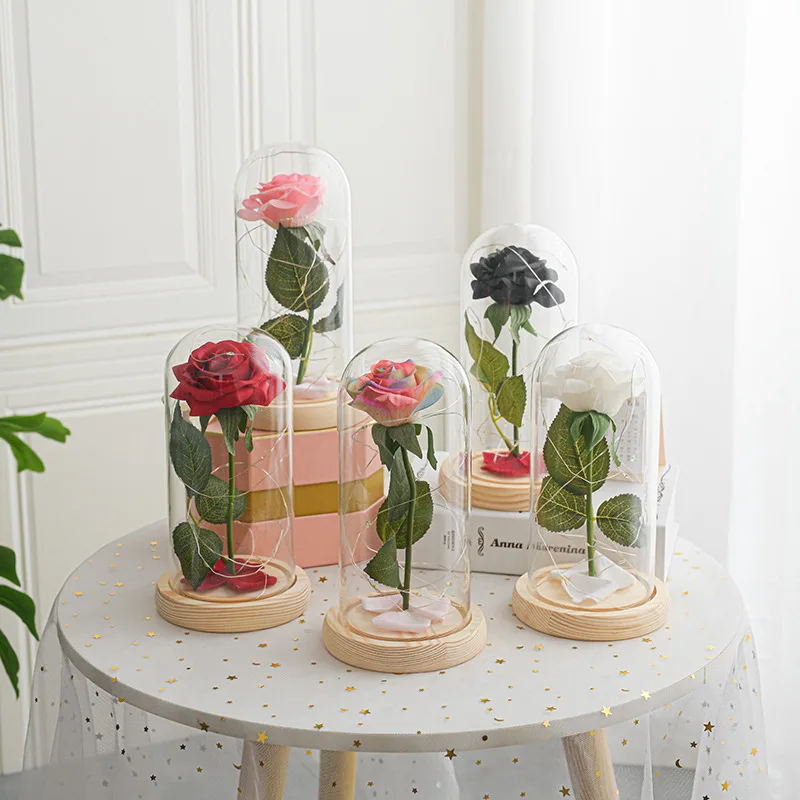 

Rose Lamp Dome Preserved Flower Glass Cover Flower Little Prince Rose Valentine's Day Mother's Day Teachers'Day Gift