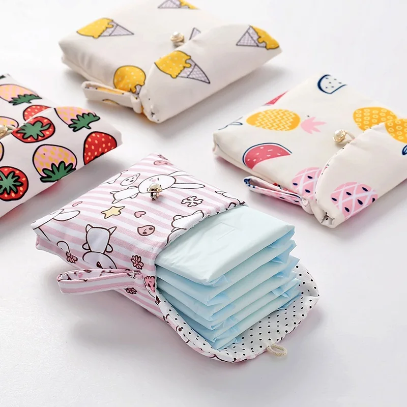 

Cotton Fabric Tampon Napkin Pouch Pocket Women Travel Portable Sanitary Pad Storage Bags, Accepted customized