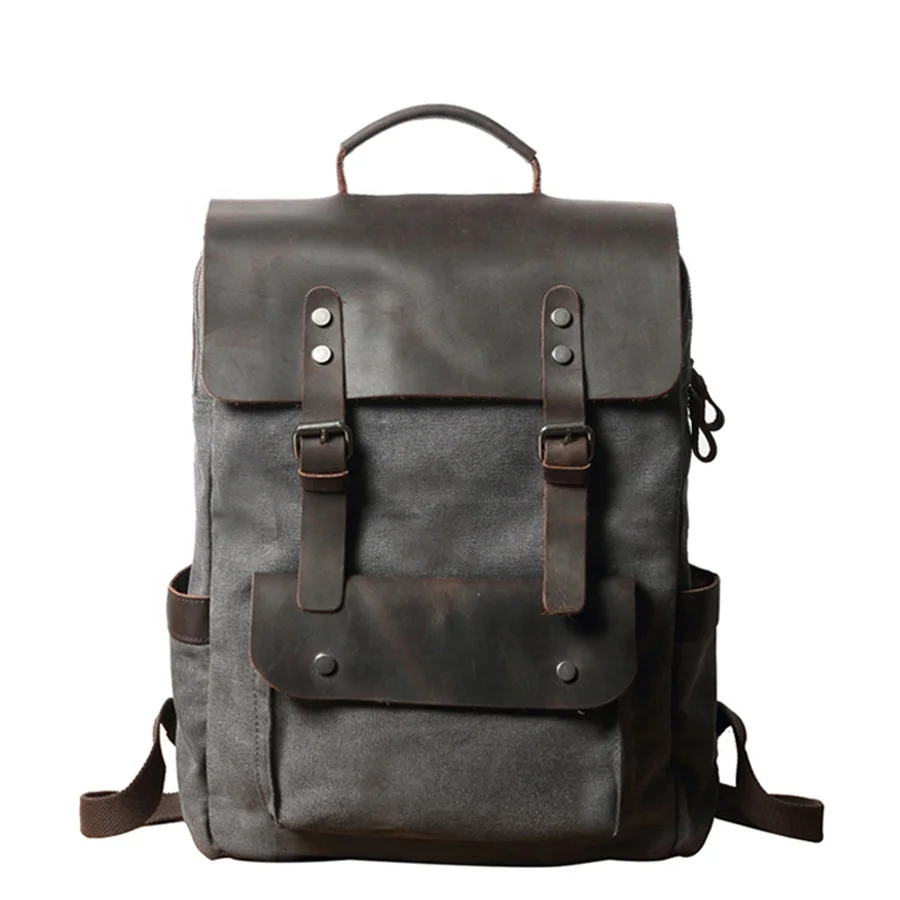 

In Stocks Vintage Leather Canvas travel Backpacks School Backpacks men Travel bag big Canvas Backpack, Customized