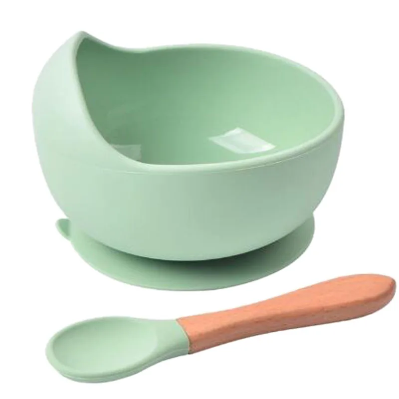 

Amazon Hot Sale Baby Bowl and Spoon Set Non-Toxic Suction Silicone Baby Feeding Set Bowl with Spoon, Brown,white,green
