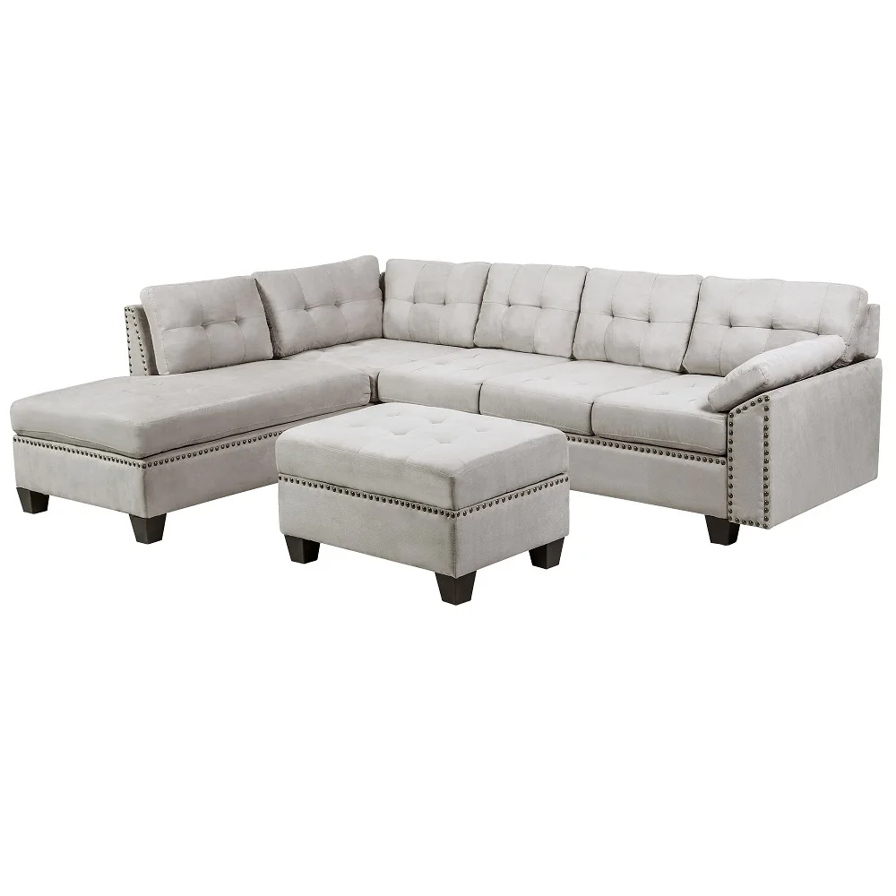 

Hight Quality Large Fabric Sectional Sofas Living Room Furniture Ottoman Gray Corner Sofa