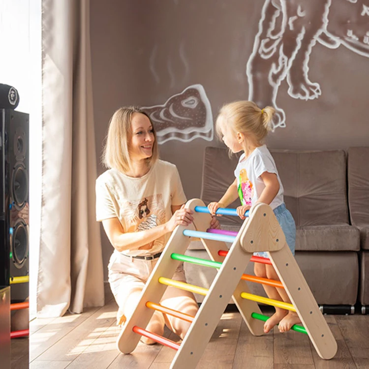

XIHA Baby Climbing Toys Kids Indoor Triangle Wooden Kids Climbing Frame Preschool Gym Toys Montessori Pikler Triangle Frames, Natural or colored